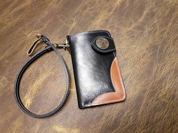 Medium black wallet - orange